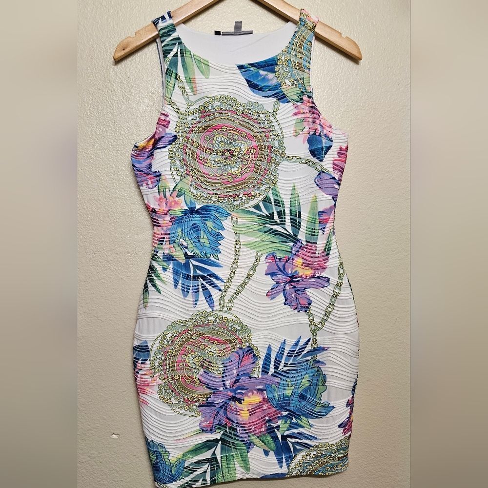 JLo Inspired Tube Dress – Floral & Chain Details